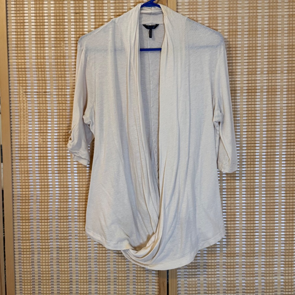 Daisy Fuentes Ecru Draped Open Front Twisted Hem Cardigan Knit Top Large
